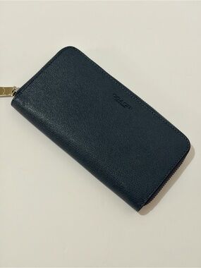Coach Midnight Navy Saffiano Zip Wallet with Gold Hardware